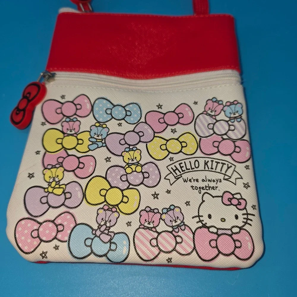Sanrio Hello‎ Kitty Crossbody Bag Red White Bow Print Small Travel Pouch Pockets